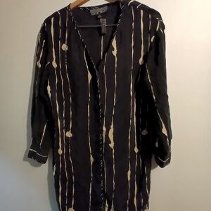 Vintage 1990's Ellen Tracy Black and Cream Patterned 100% Silk Dress